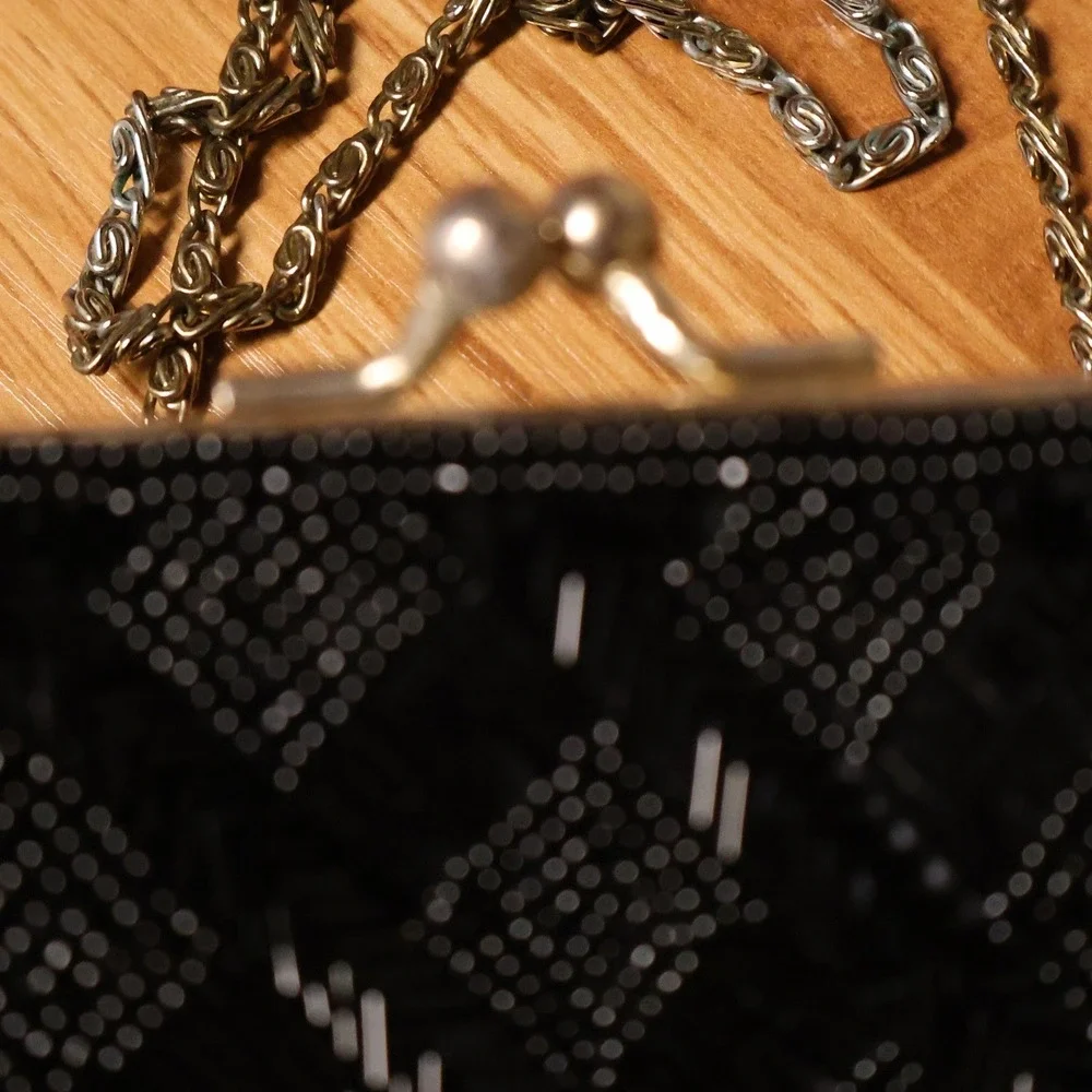 La Regale Vintage 80s Beaded Evening Bag Womens Black Formal Handmade